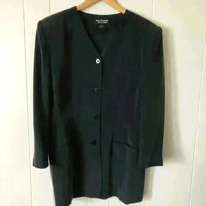 Patrick Collection Vintage Dark Grey Collarless Long Silk Blazer Jacket Size L